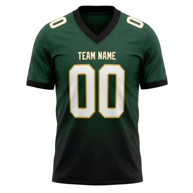 Custom Dark Green & Black/White Fade Fashion Football Jersey
