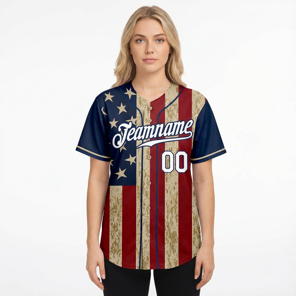 Custom White & Red/Navy 3D Flag Fashion Baseball Jersey