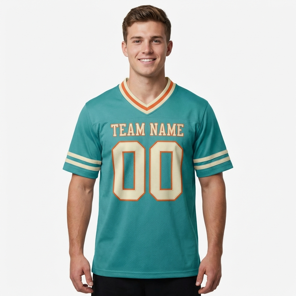 Custom Aqua & White/Orange Football Jersey