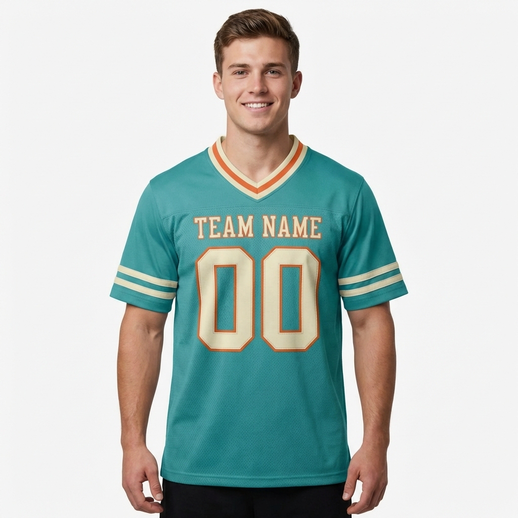 Custom Aqua & White/Orange Football Jersey
