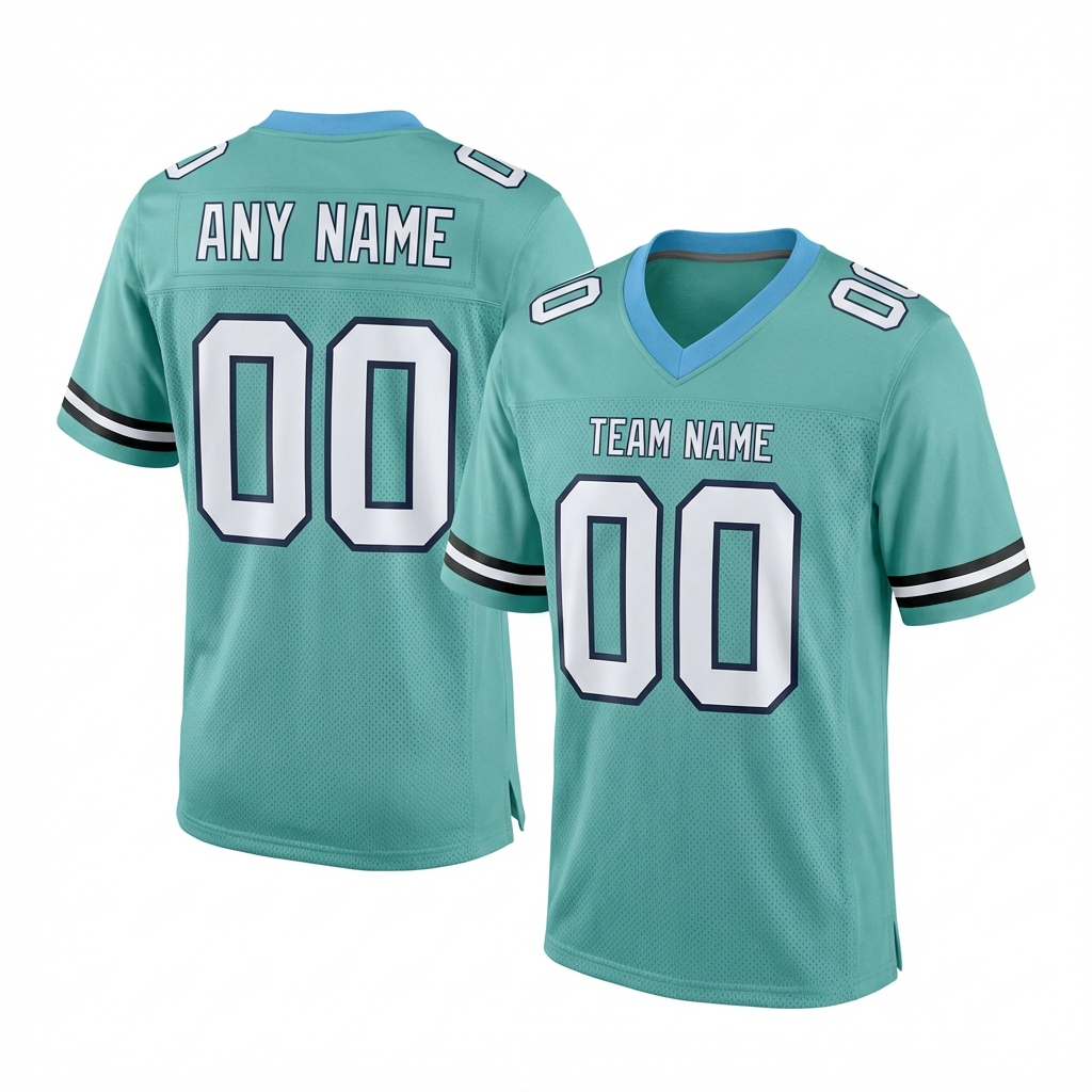 Custom Aqua & White/Black Football Jersey