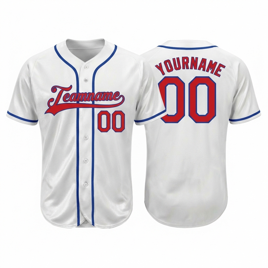 Custom White & Red/Blue Baseball Jersey