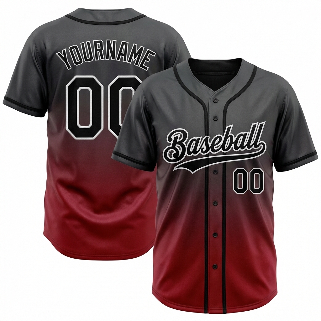 Custom Dark Grey & Black/White Gradient Baseball Jersey