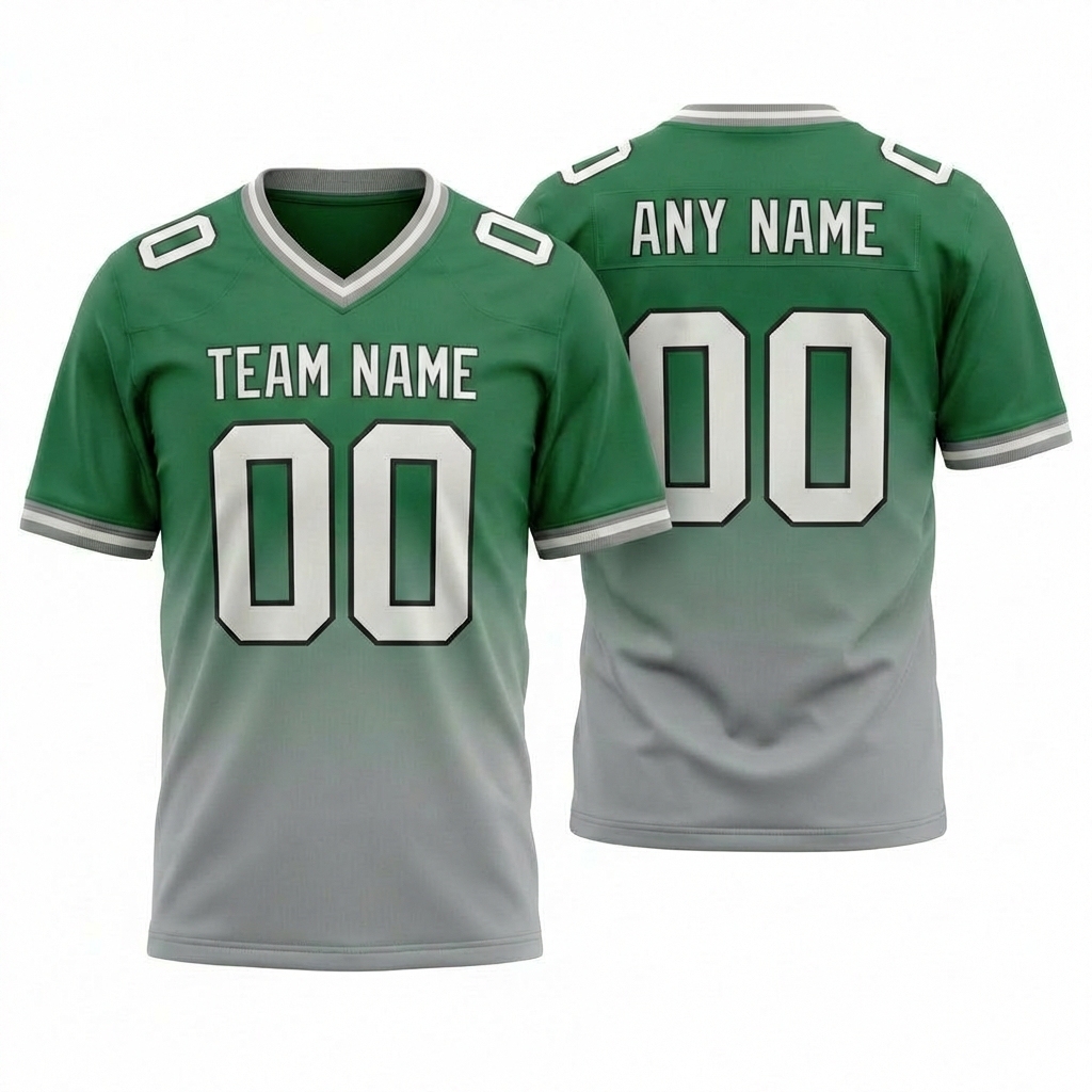 Custom Green & Grey/White Fade Fashion Football Jersey