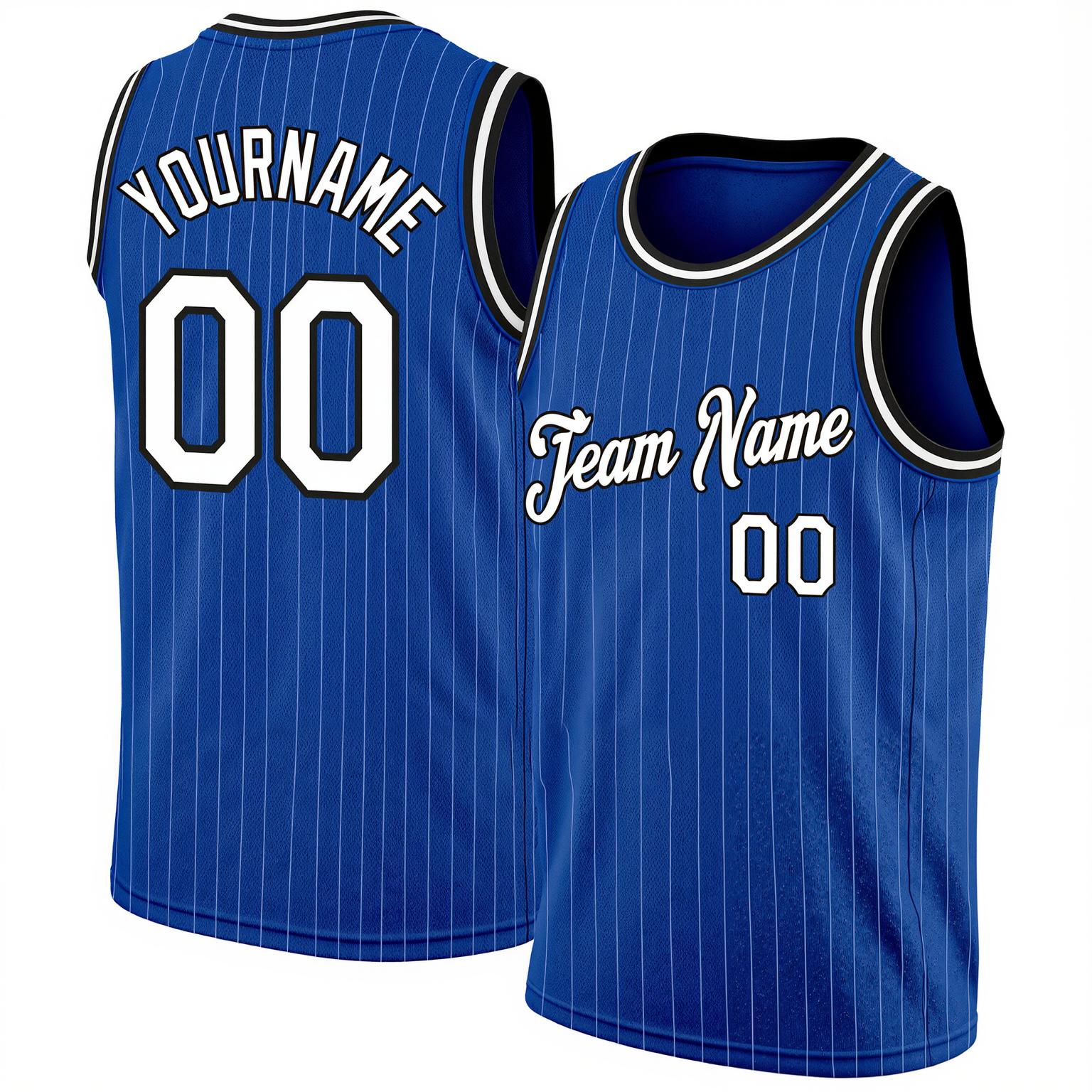 Custom Royal & White/Black Pinstripes Basketball City Edition Jersey