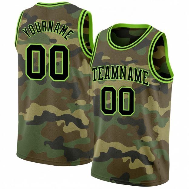 Custom Camo Black & Green Salute To Service Basketball City Edition Jersey