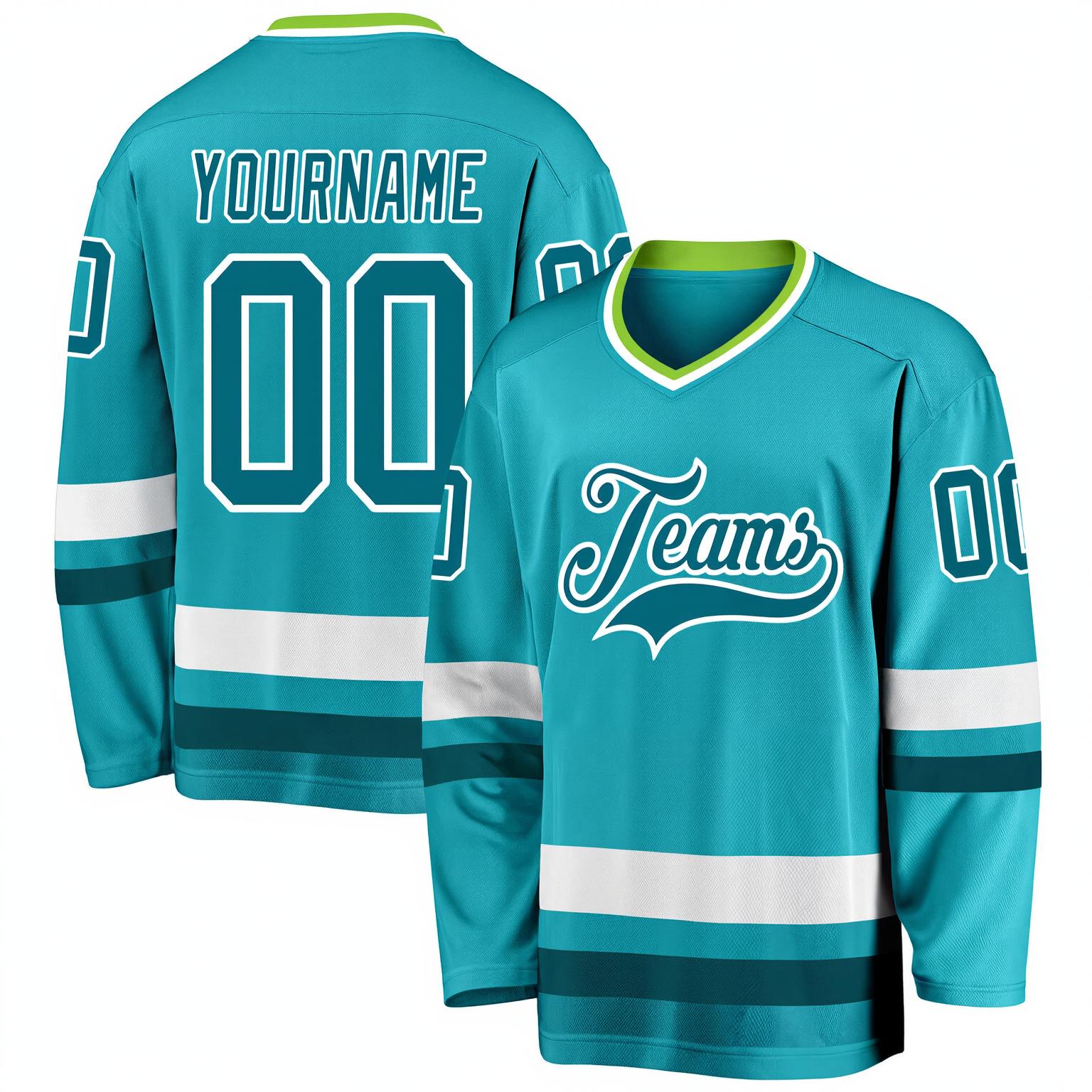 Custom Aqua & Teal/White Hockey Jersey