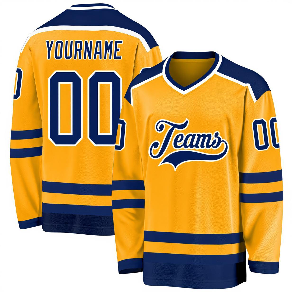 Custom Yellow & Navy/White Hockey Jersey