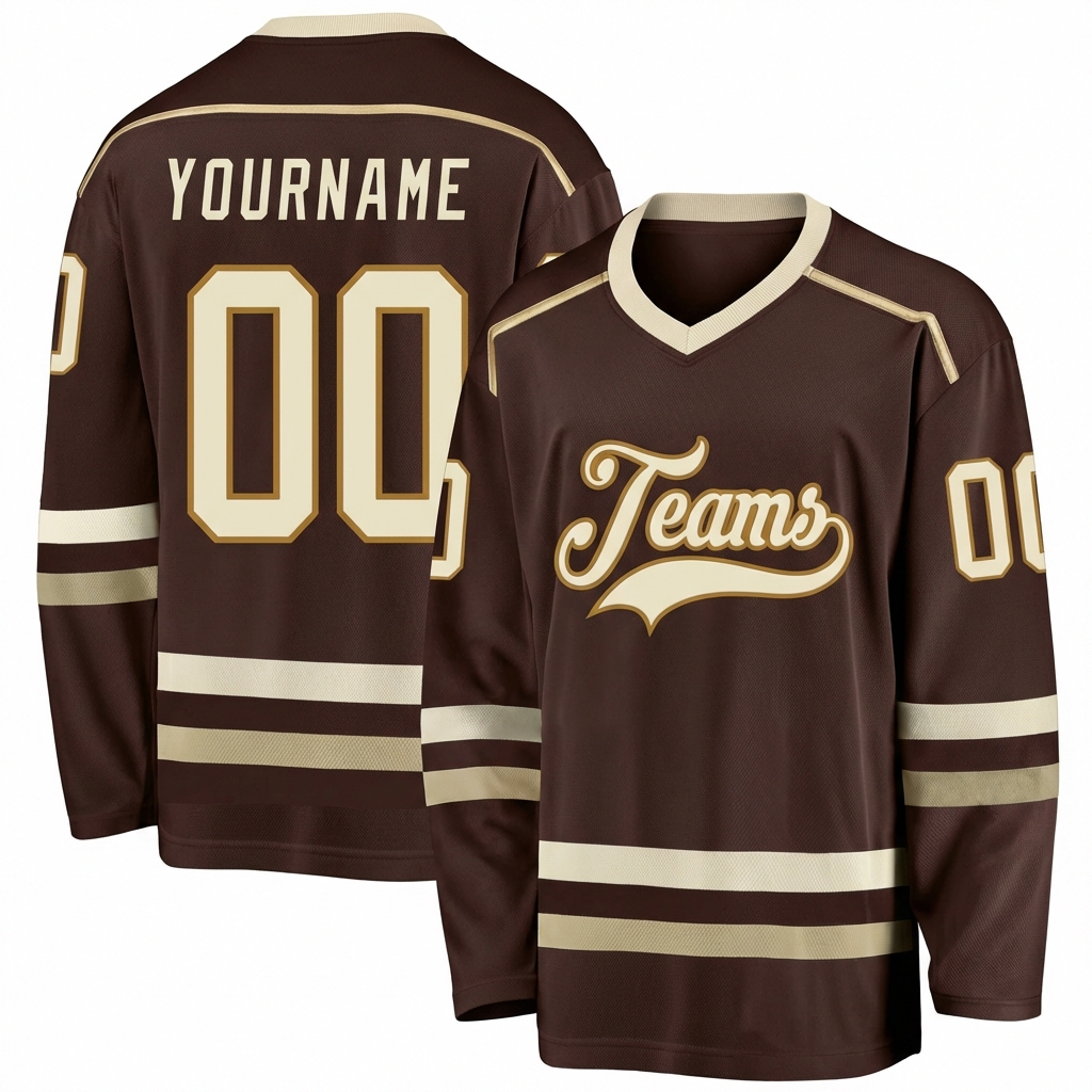 Custom Brown & Cream/Khaki Hockey Jersey