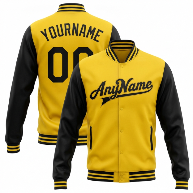 Custom Yellow & Black Raglan Sleeves Full-Snap Fleece Jacket