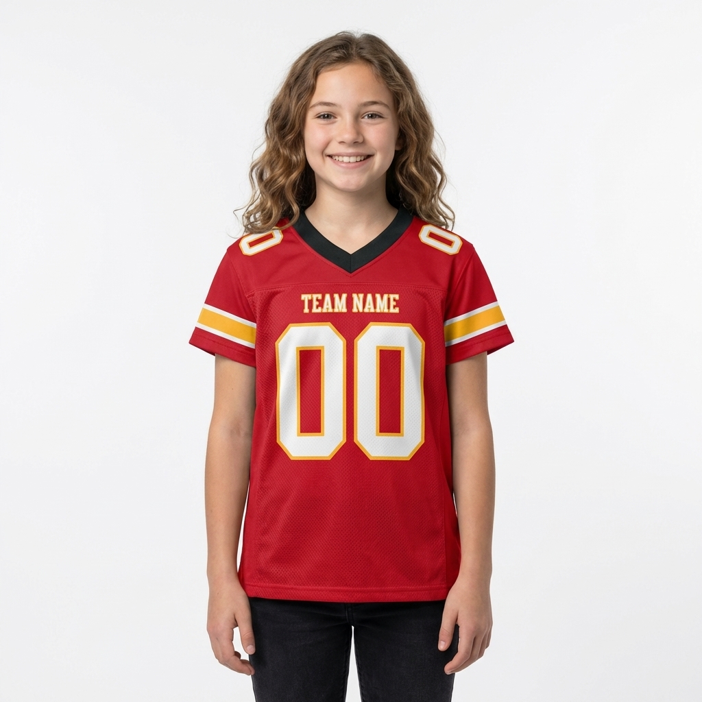 Custom Red & White/Gold Football Jersey