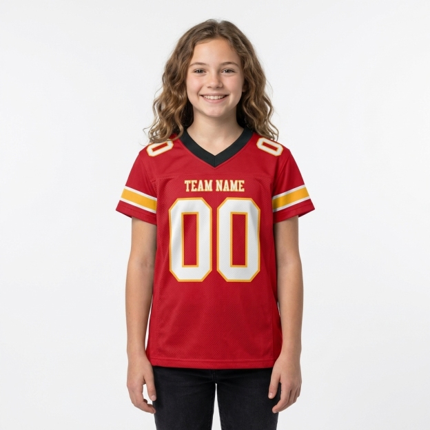 Custom Red & White/Gold Football Jersey