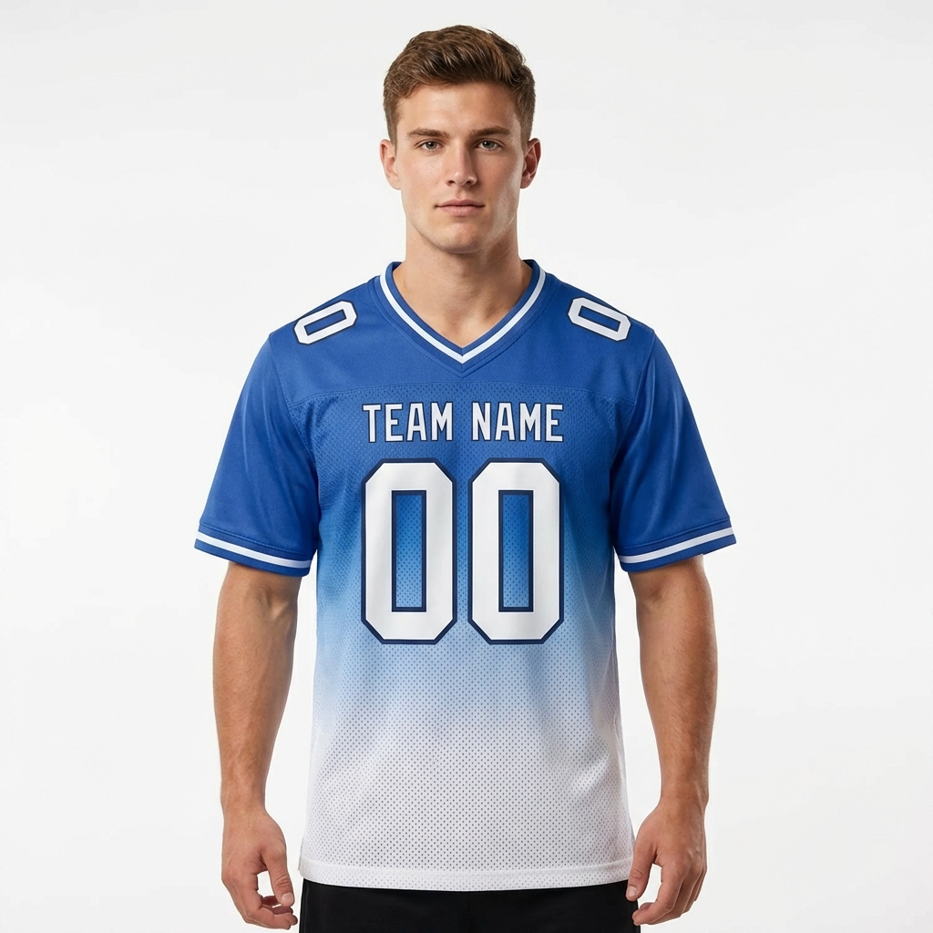 Custom Blue & White/Navy Fade Fashion Football Jersey