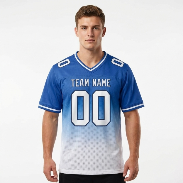 Custom Blue & White/Navy Fade Fashion Football Jersey