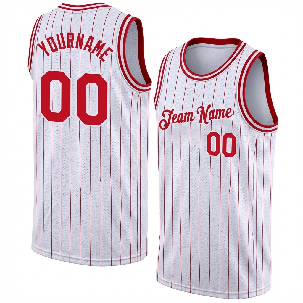 Custom White & Red Pinstripes Basketball City Edition Jersey