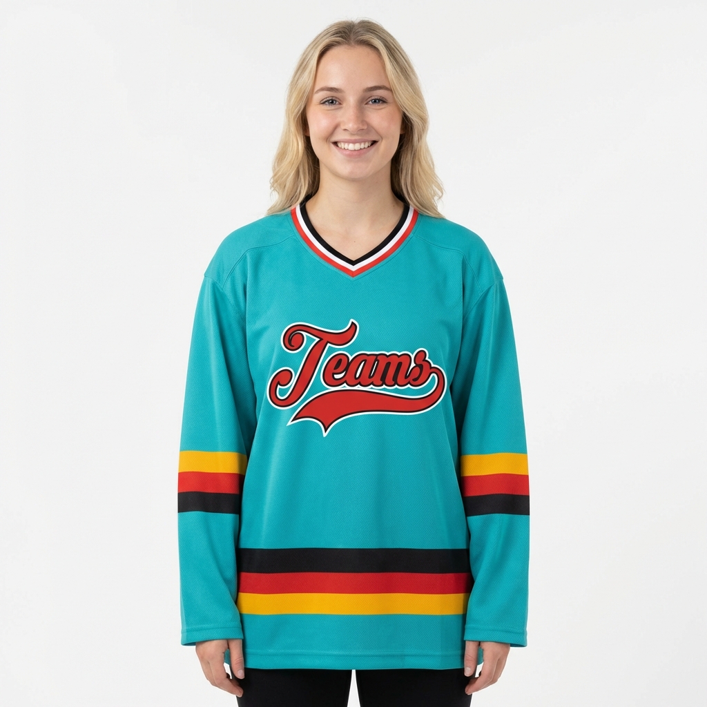 Custom Aqua & Red/Black-White Hockey Jersey
