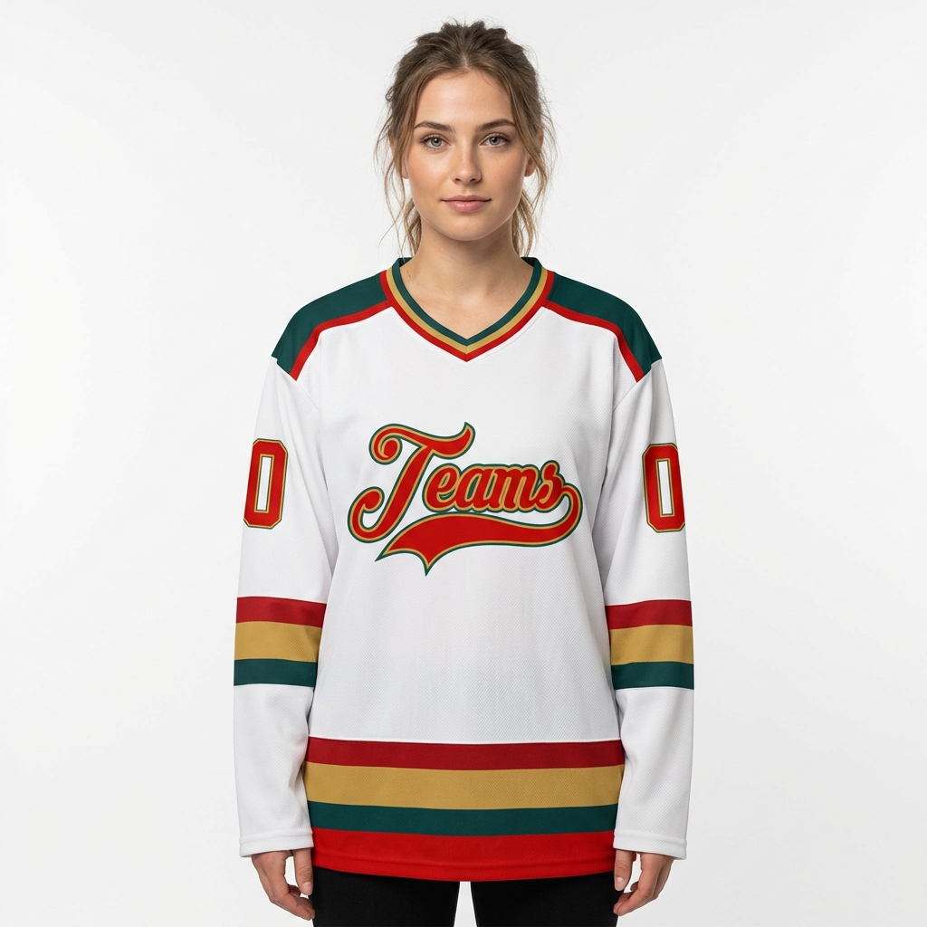 Custom White & Red/Gold Hockey Jersey