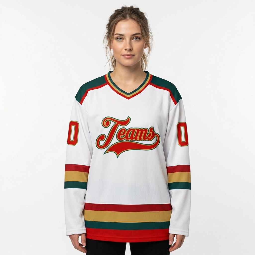 Custom White & Red/Gold Hockey Jersey