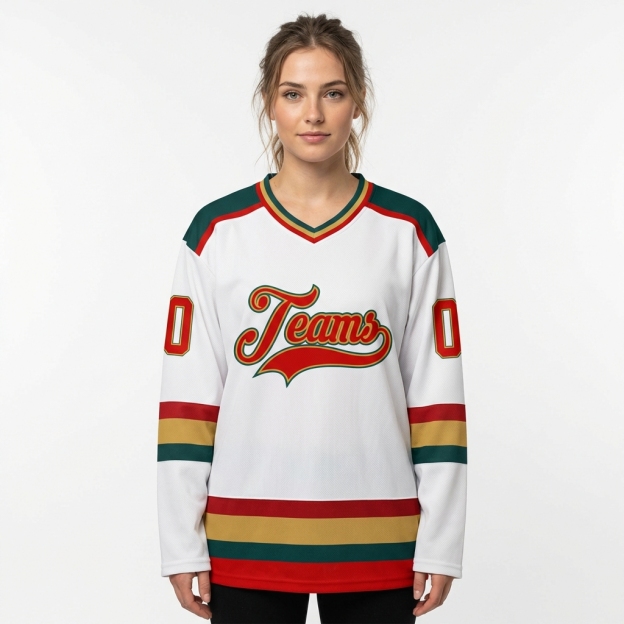 Custom White & Red/Gold Hockey Jersey