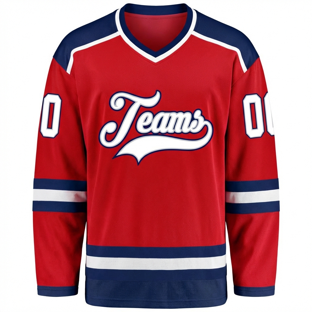 Custom Red & White/Navy Hockey Jersey