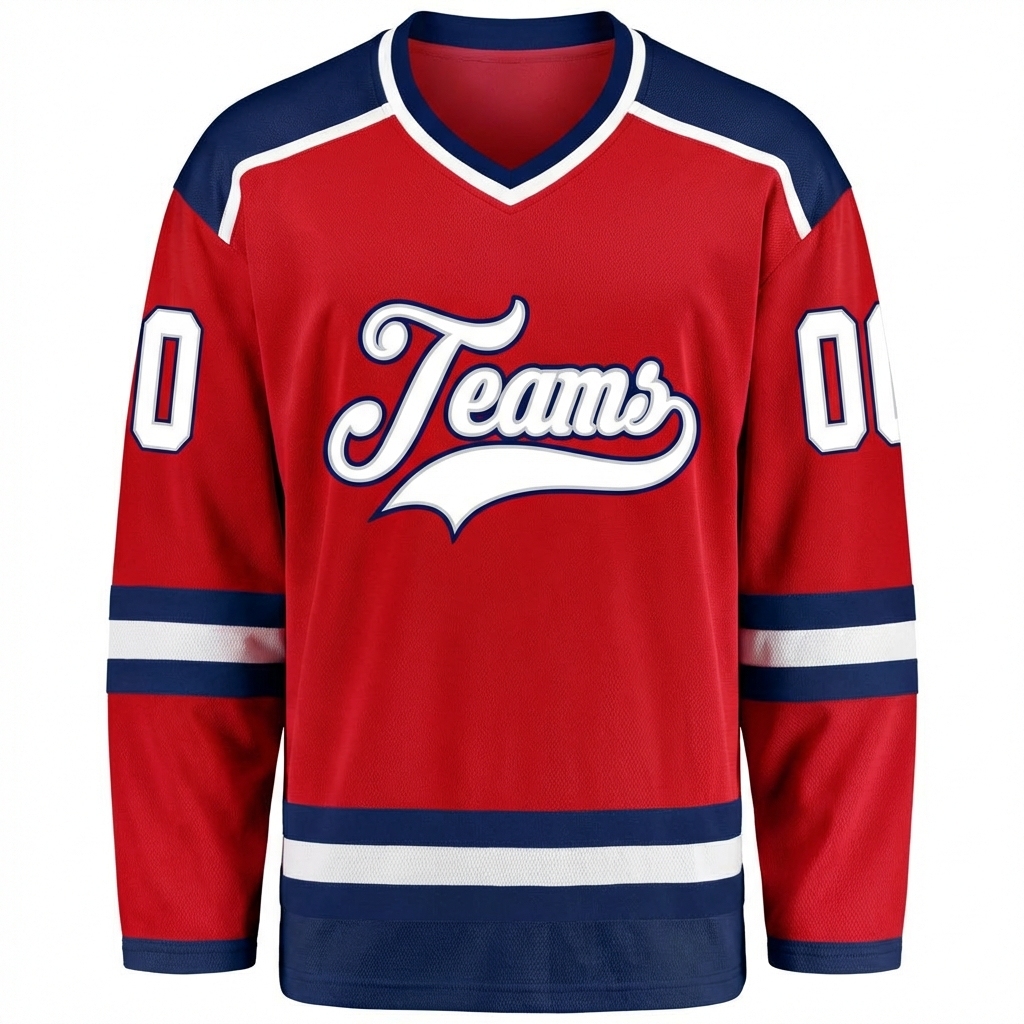 Custom Red & White/Navy Hockey Jersey