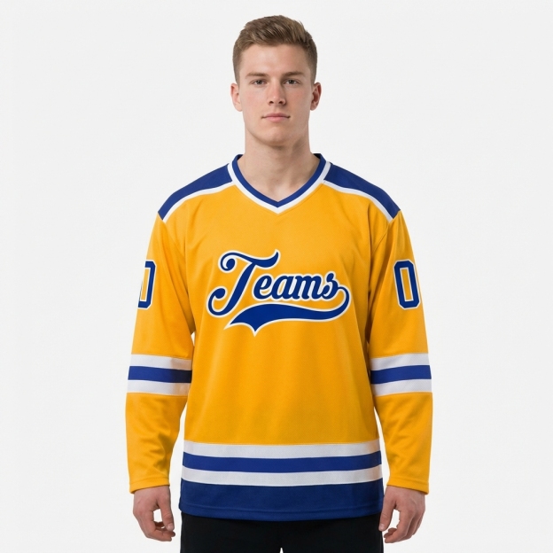 Custom Yellow & Royal/White Hockey Jersey