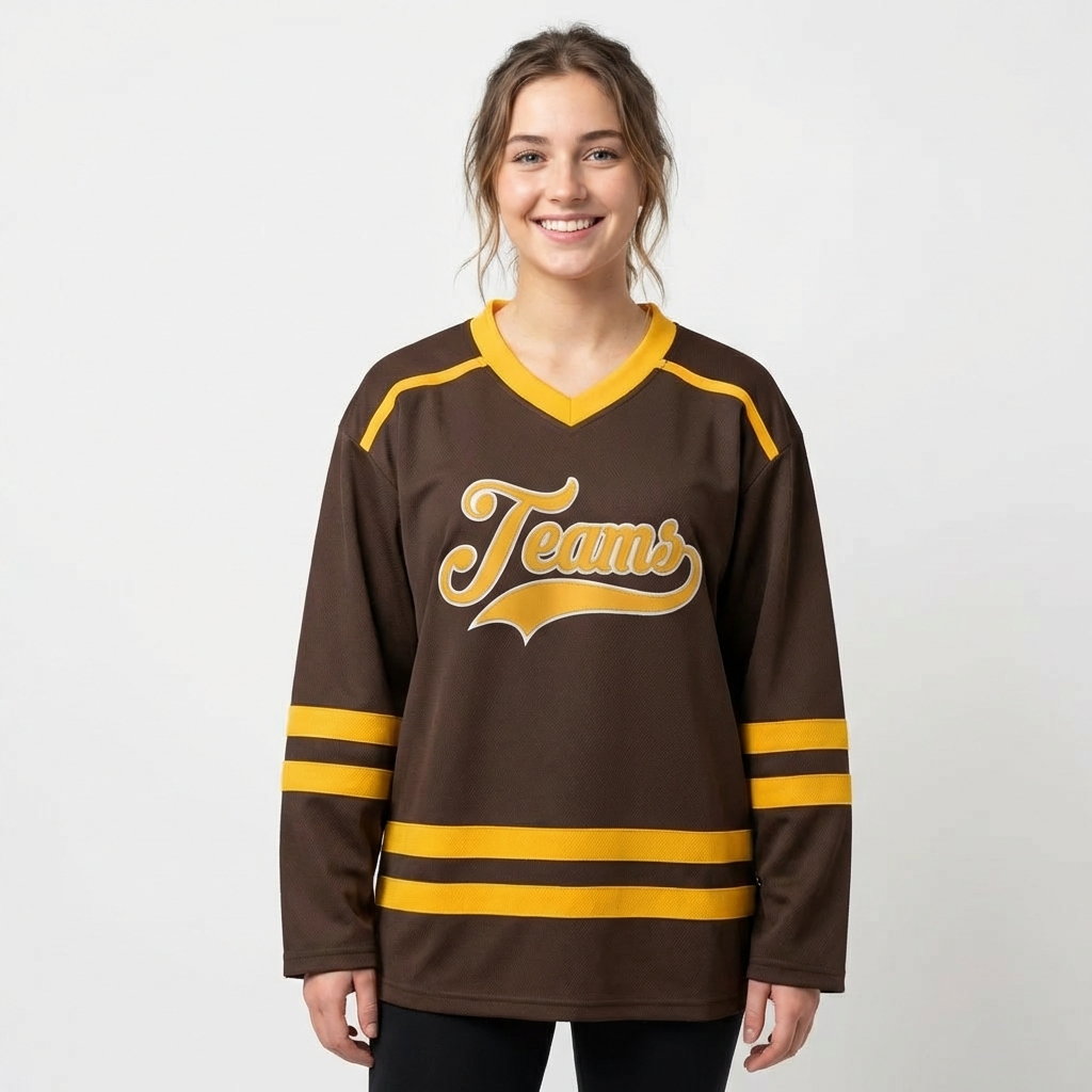 Custom Brown & Yellow/Grey Hockey Jersey