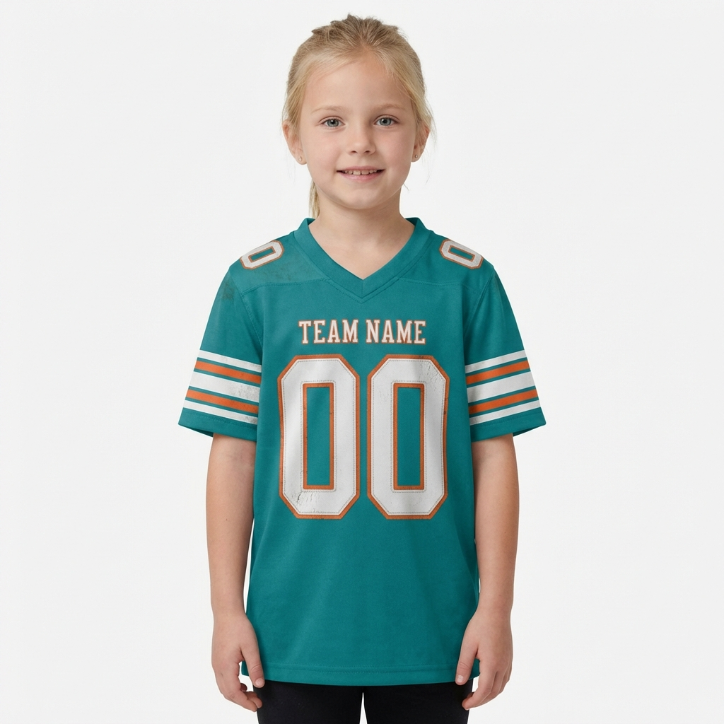Custom Teal & White/Orange Football Jersey