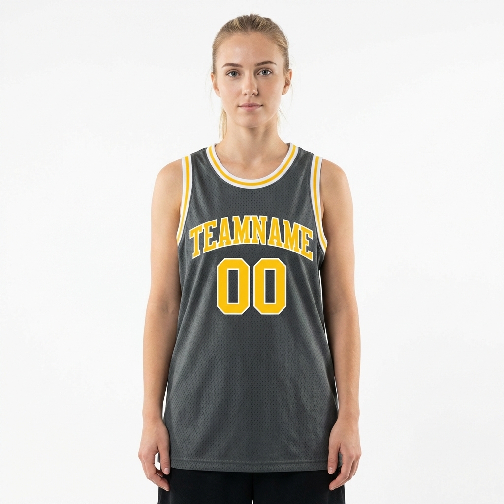 Custom Dark Grey & Yellow/White Basketball City Edition Jersey