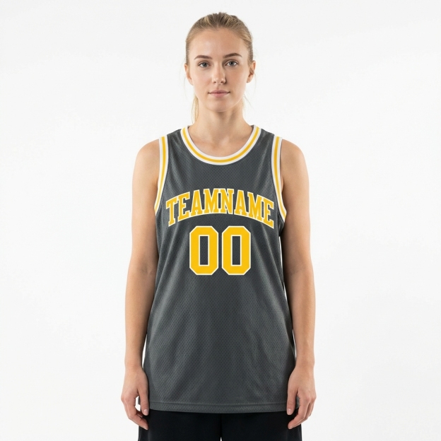 Custom Dark Grey & Yellow/White Basketball City Edition Jersey