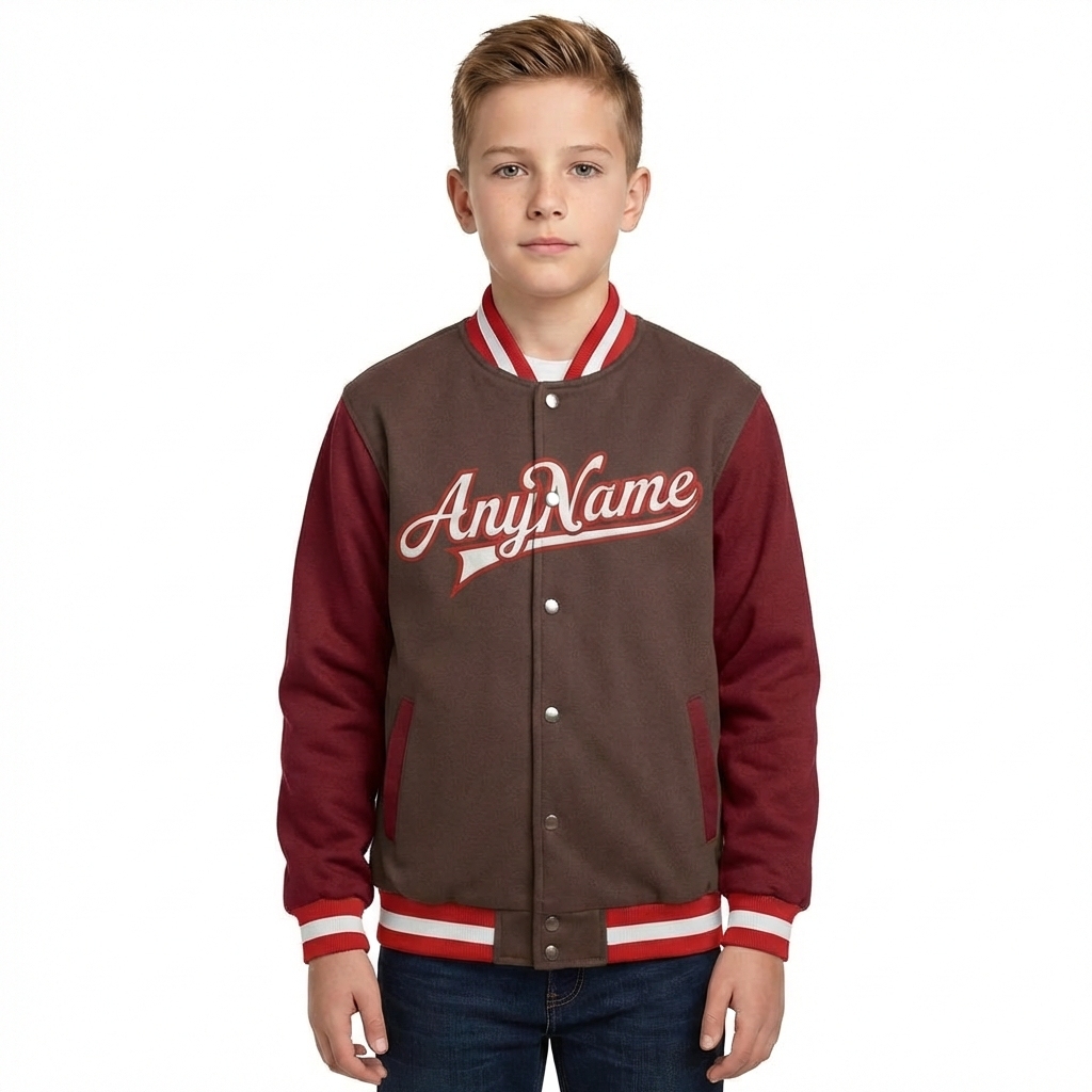 Custom Black & White/Burgundy Full-Snap Raglan Sleeves Fleece Jacket