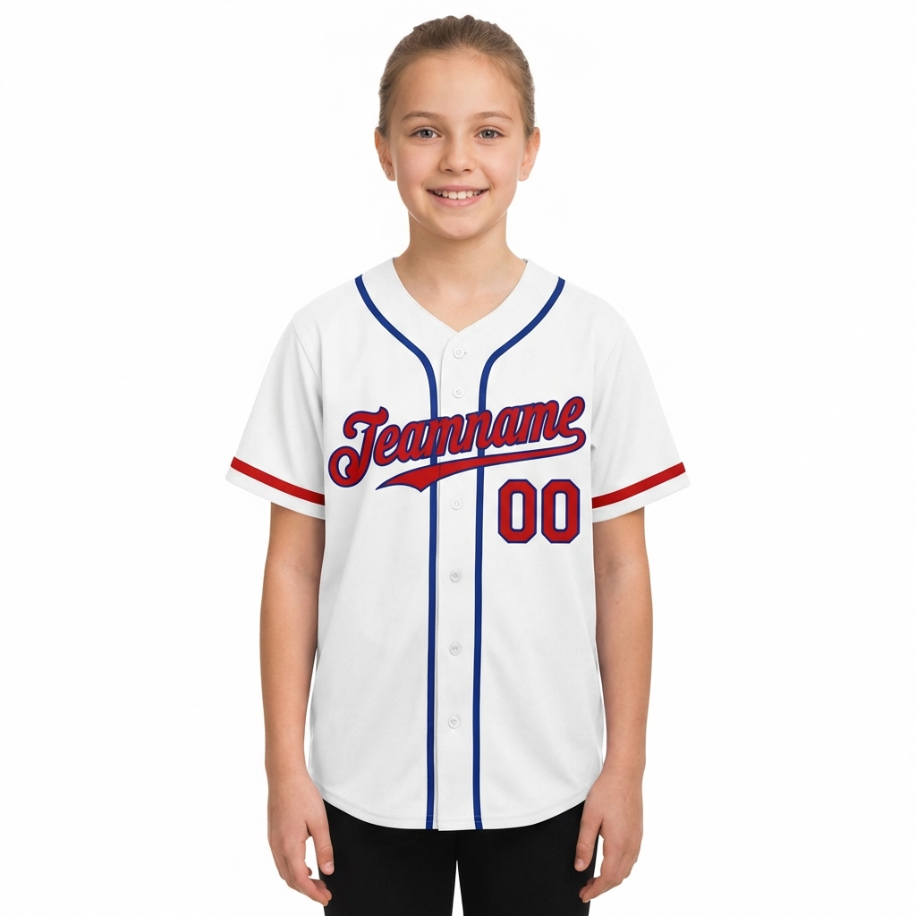 Custom White & Red/Blue Baseball Jersey