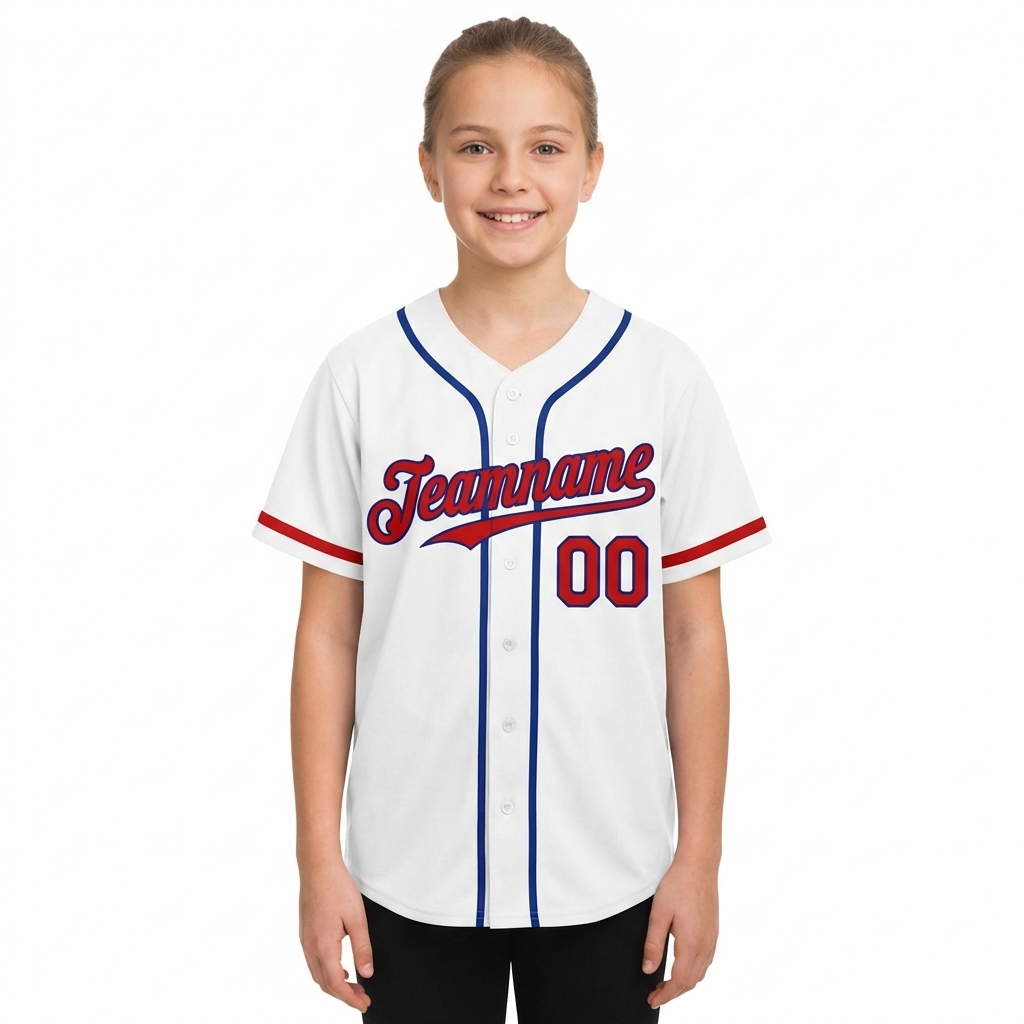 Custom White & Red/Blue Baseball Jersey