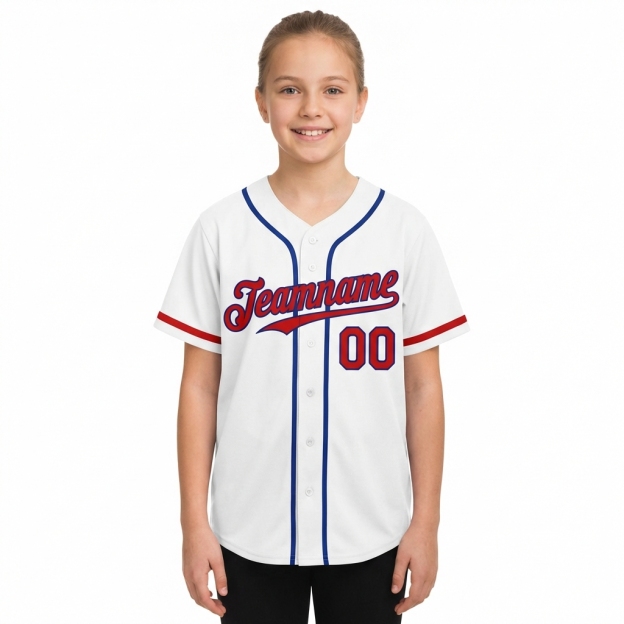 Custom White & Red/Blue Baseball Jersey