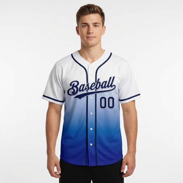 Custom White & Navy/Blue Gradient Baseball Jersey