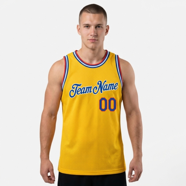 Custom Yellow & Royal/Red Basketball City Edition Jersey