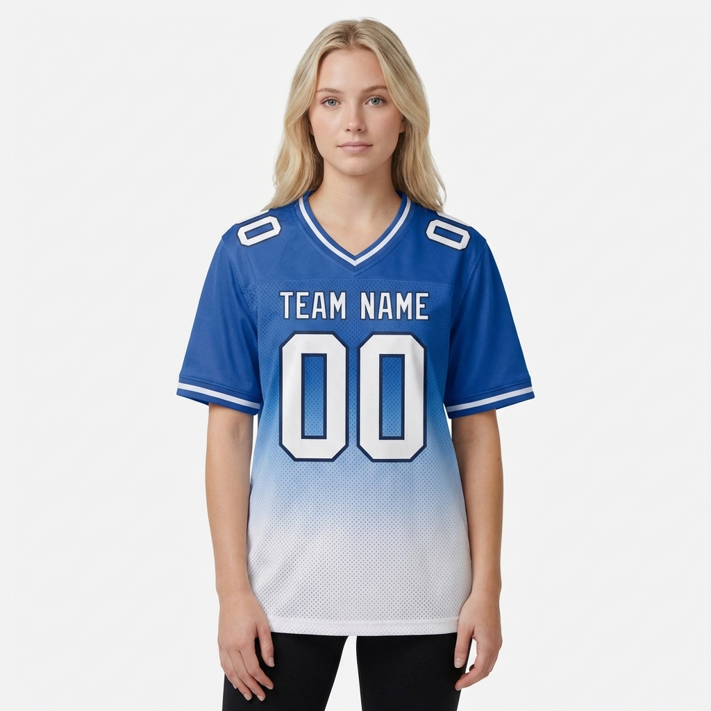Custom Blue & White/Navy Fade Fashion Football Jersey