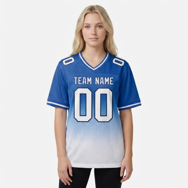 Custom Blue & White/Navy Fade Fashion Football Jersey