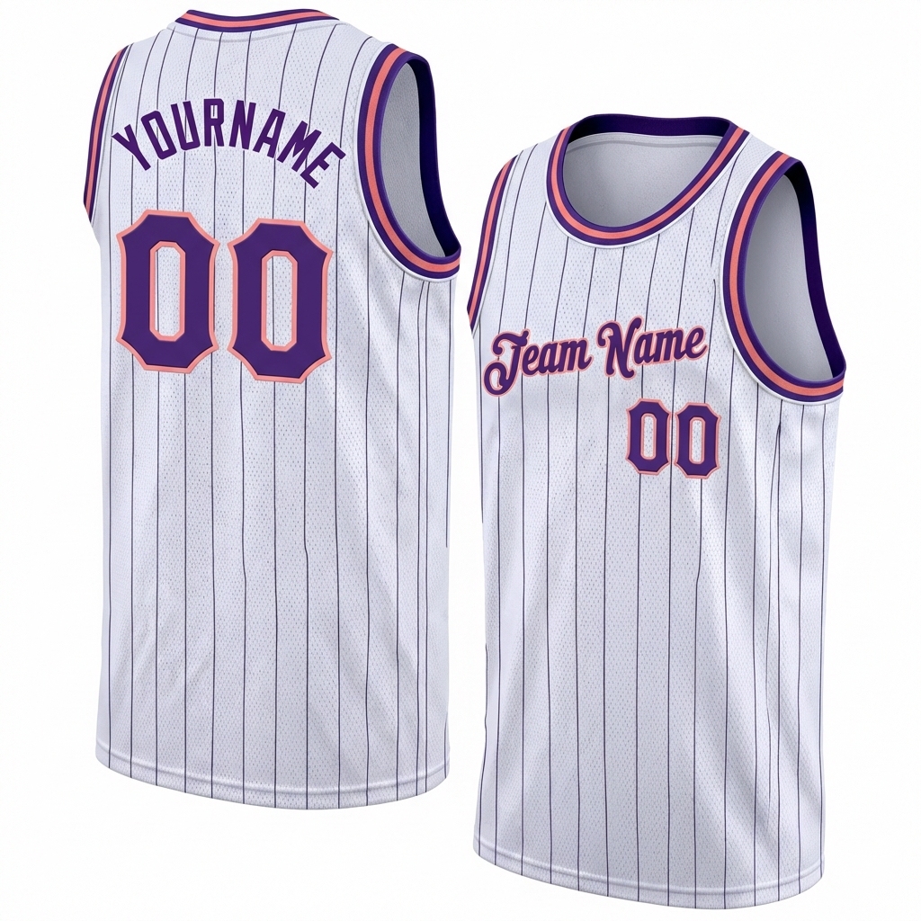 Custom White & Purple/Pink Pinstripes Basketball City Edition Jersey