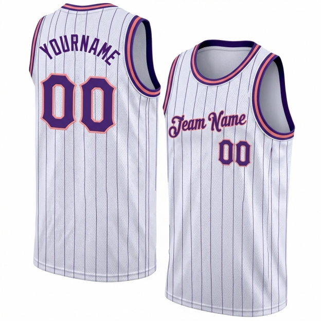 Custom White & Purple/Pink Pinstripes Basketball City Edition Jersey