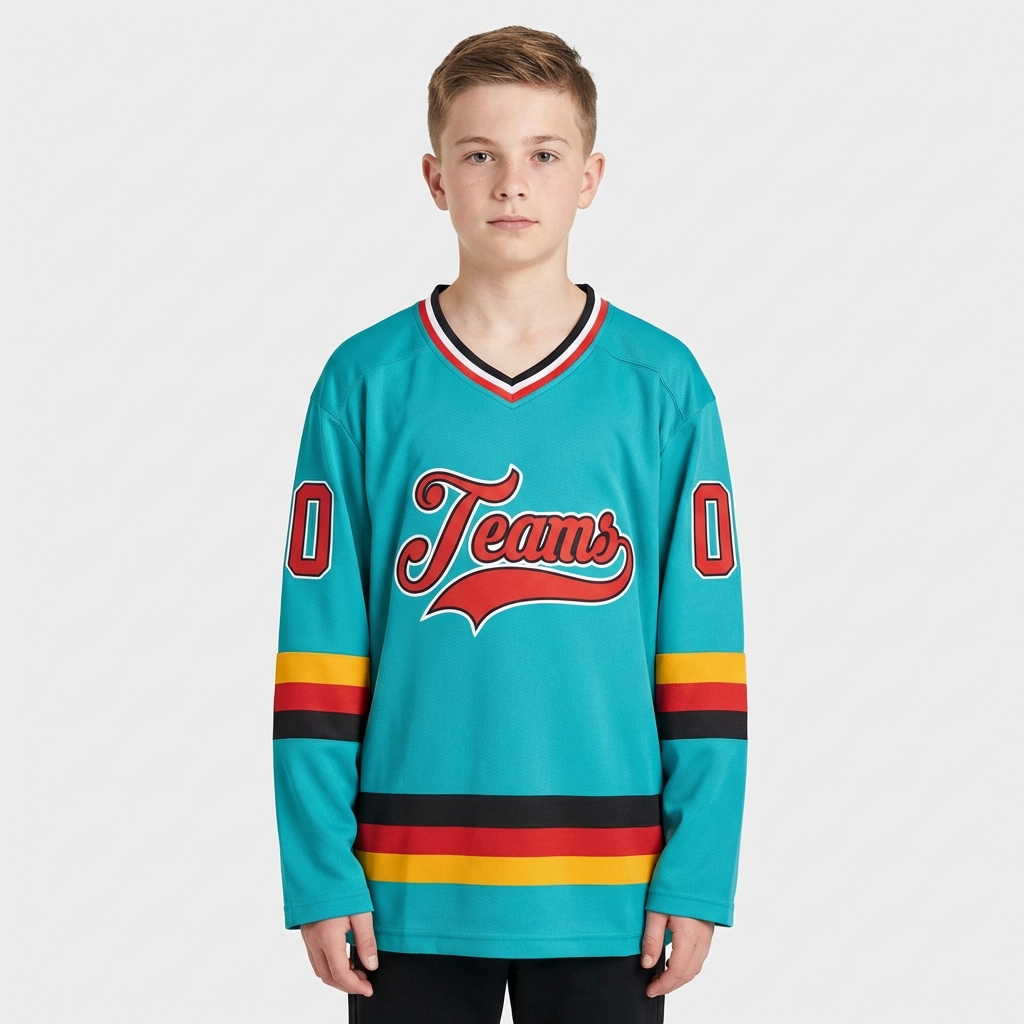 Custom Aqua & Red/Black-White Hockey Jersey