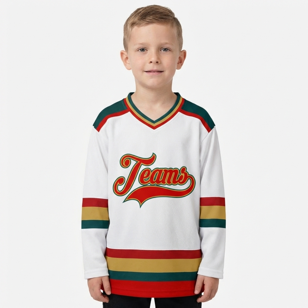 Custom White & Red/Gold Hockey Jersey