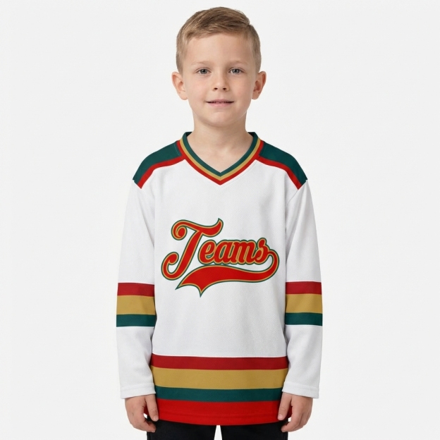 Custom White & Red/Gold Hockey Jersey