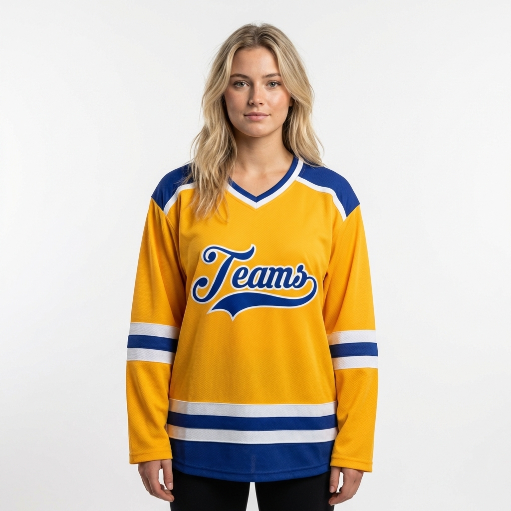 Custom Yellow & Royal/White Hockey Jersey