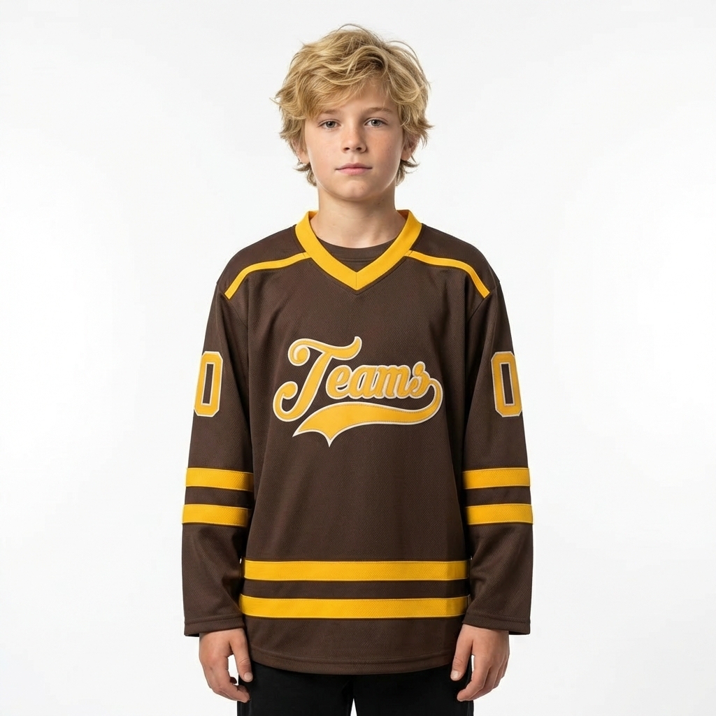 Custom Brown & Yellow/Grey Hockey Jersey