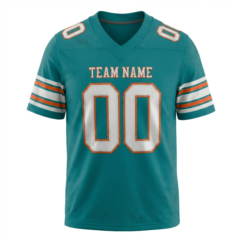 Custom Teal & White/Orange Football Jersey