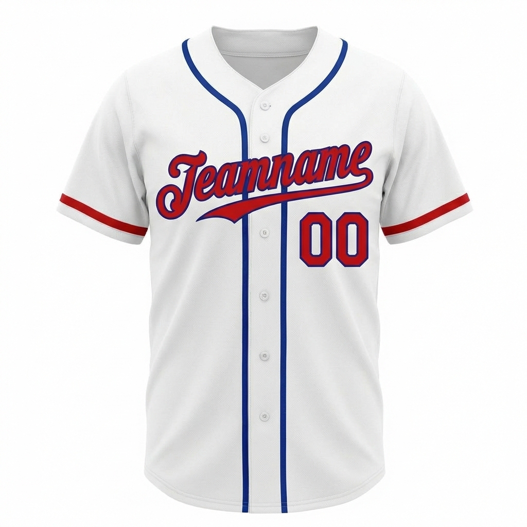 Custom White & Red/Blue Baseball Jersey