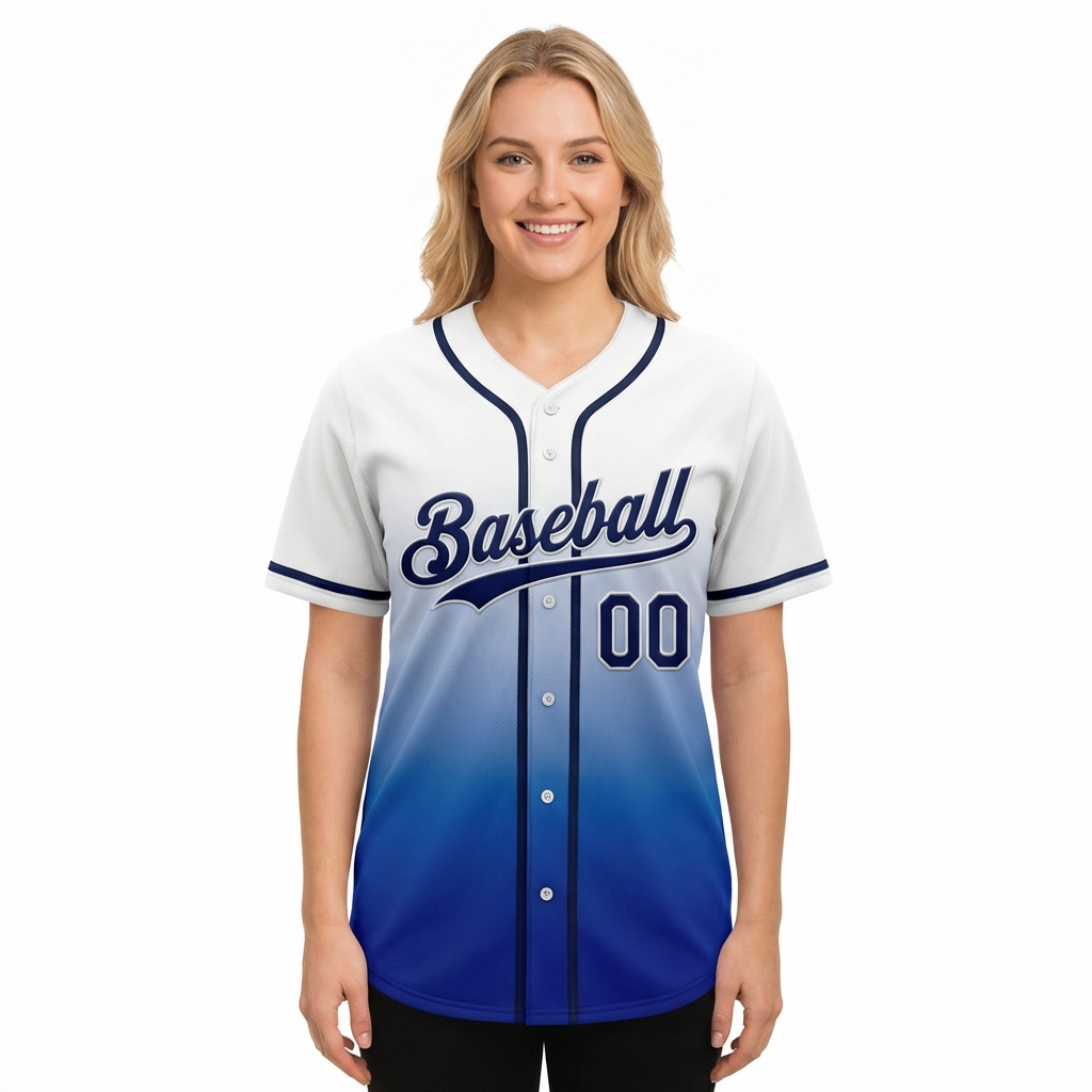 Custom White & Navy/Blue Gradient Baseball Jersey