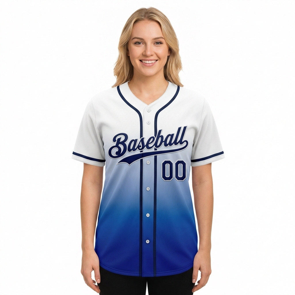 Custom White & Navy/Blue Gradient Baseball Jersey