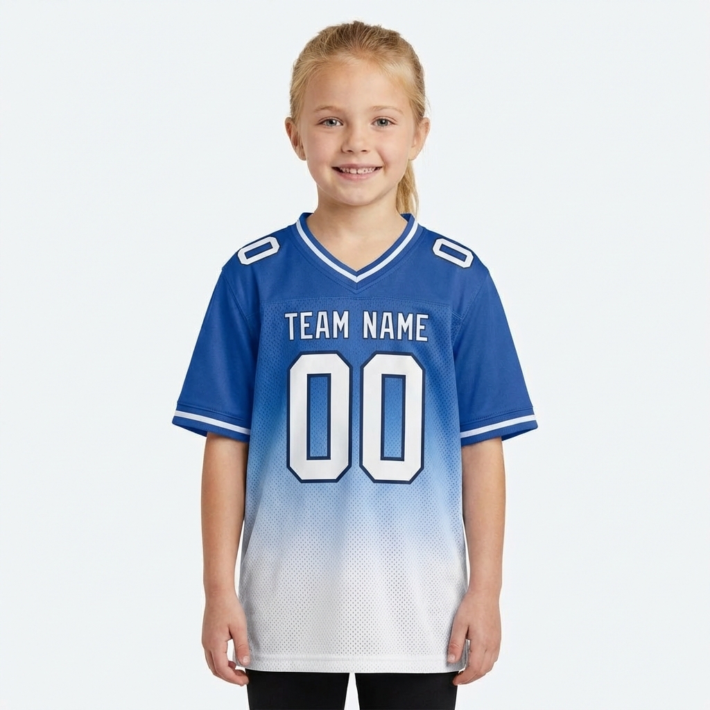 Custom Blue & White/Navy Fade Fashion Football Jersey